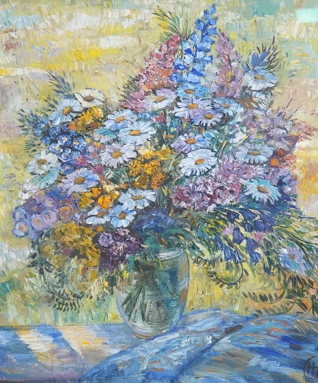 CHT monogrammist, Still life of flowers in a vase, oil on canvas, 58 x 48cm